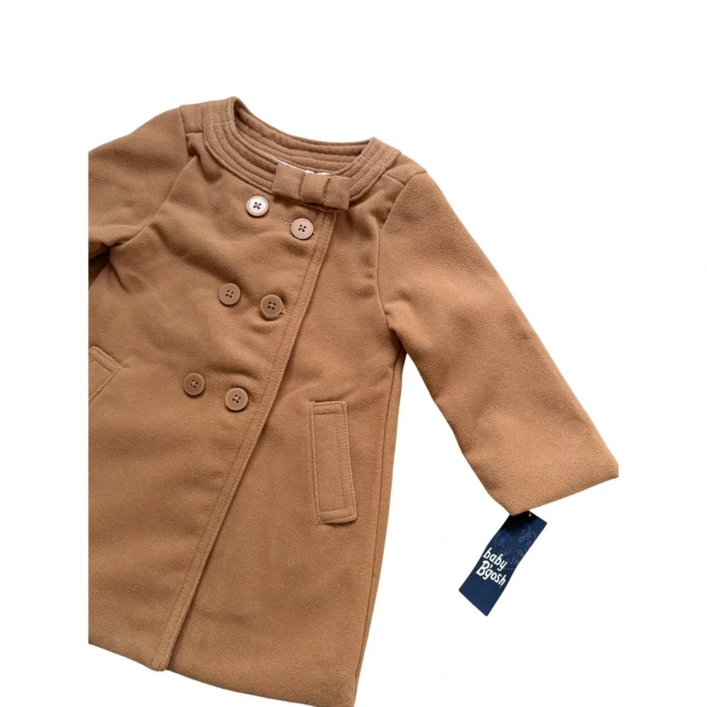 Baby Bgosh Girls Camel Brown Double Breasted Bow Dress Coat 12M Peacoat